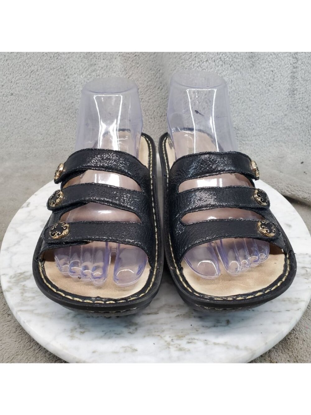 Alegria Shoes Womens Size EU 38 US 8/8.5 Fiona Black Leather Slip On Slide Sanda - Picture 3 of 11